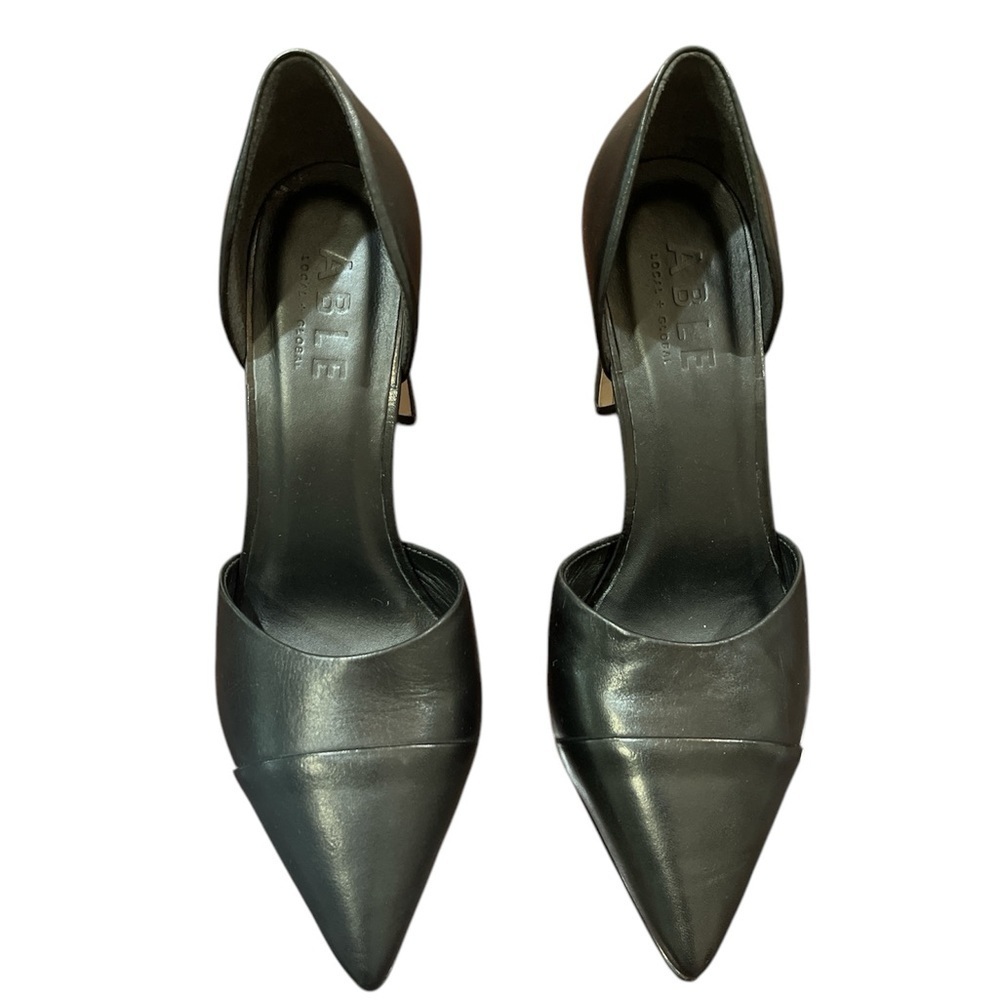 Able Black Leather Block Heels